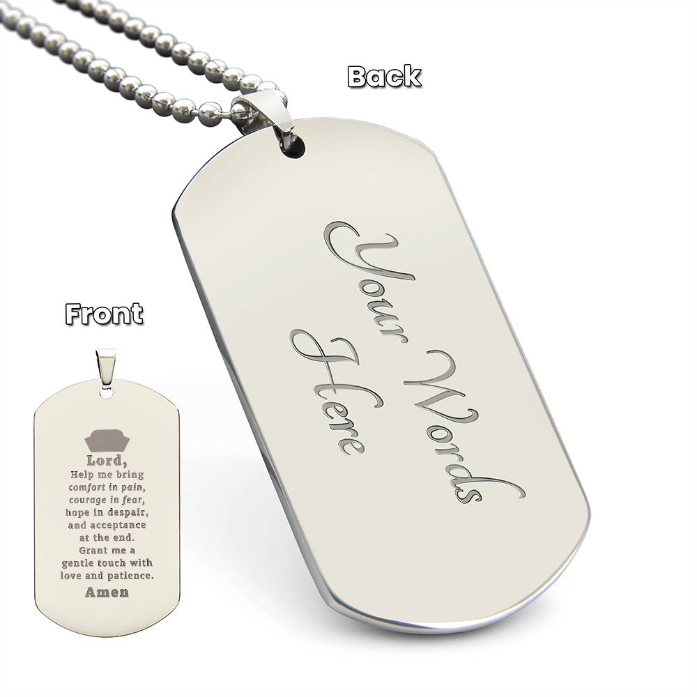 Nurses Prayer Engraved Dog Tag Bible Necklace Stainless Steel or 18k Gold w 24" Chain