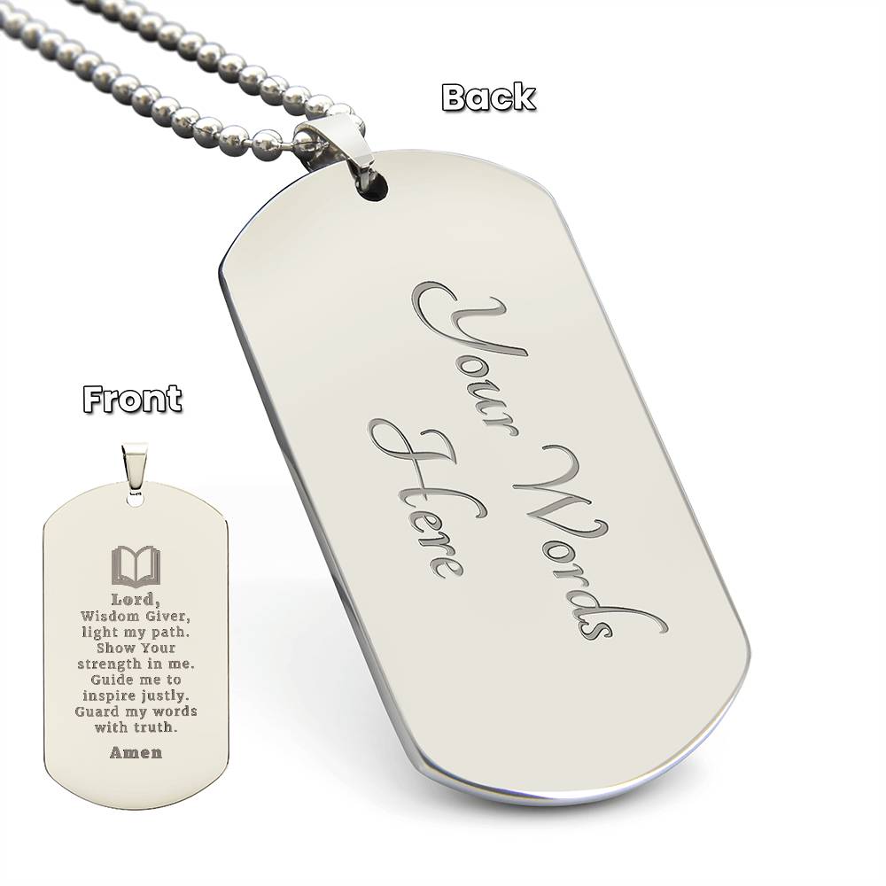 Teachers Prayer Engraved Dog Tag Bible Necklace Stainless Steel or 18k Gold w 24" Chain