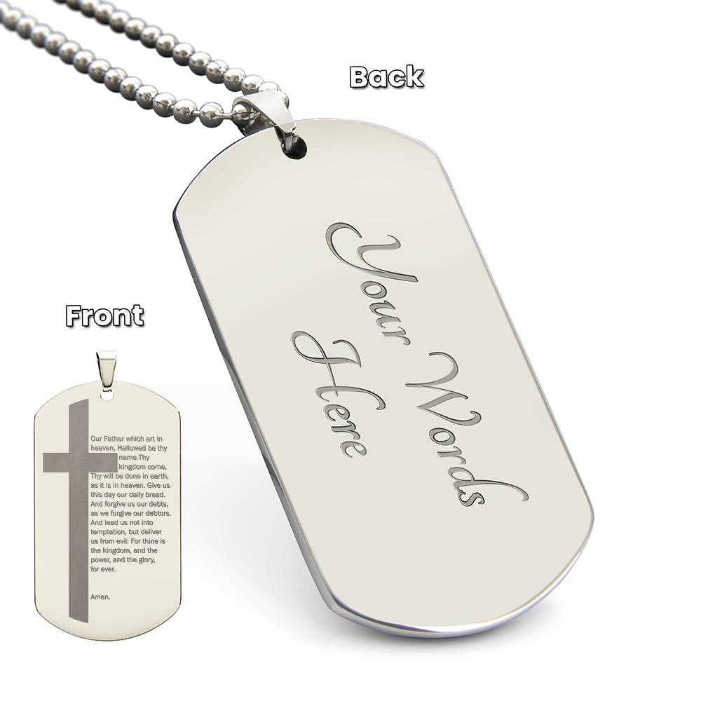 Lord's Prayer Engraved Dog Tag Necklace Stainless Steel or 18k Gold w 24" Chain-Express Your Love Gifts