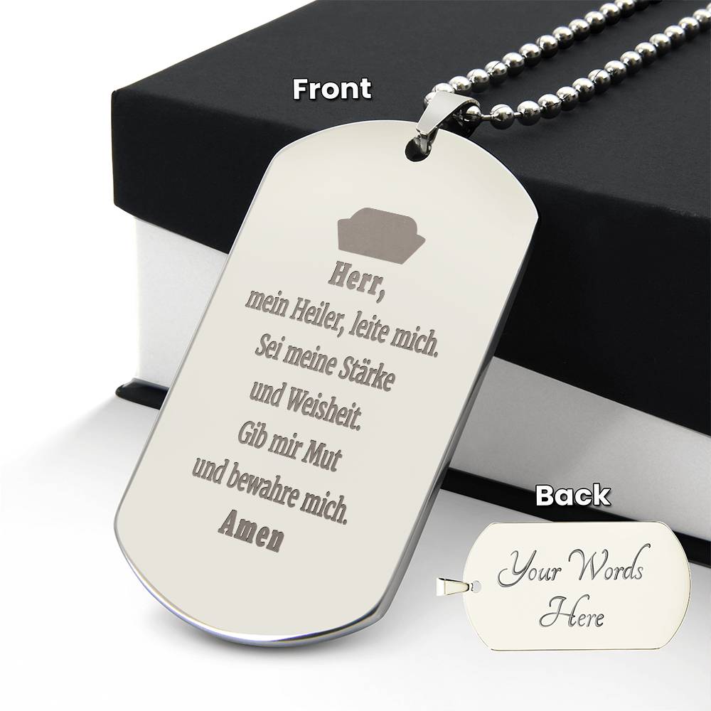 Krankenschwester Krankenpfleger Nurse Prayer Engraved Dog Tag Bible Necklace Stainless Steel or 18k Gold w 24" Chain