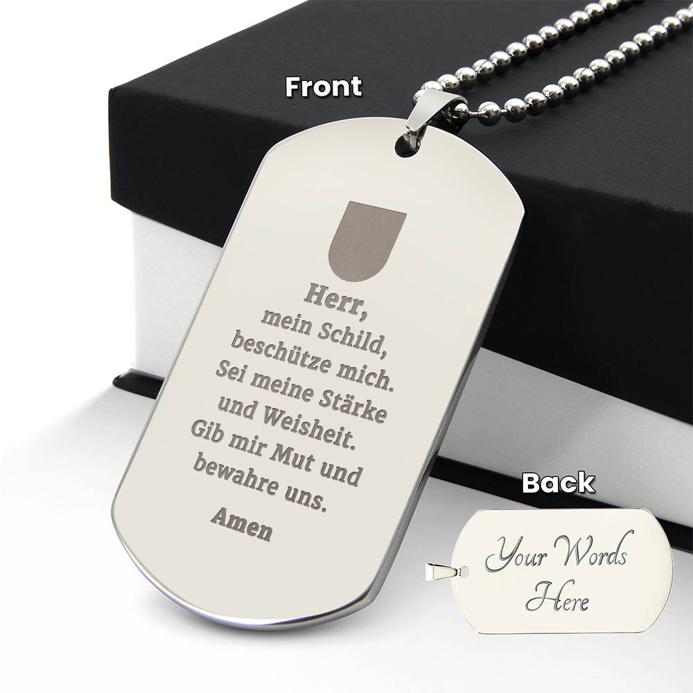 Polizeibeamter German Police Officer Prayer Engraved Dog Tag Bible Necklace Stainless Steel or 18k Gold w 24" Chain