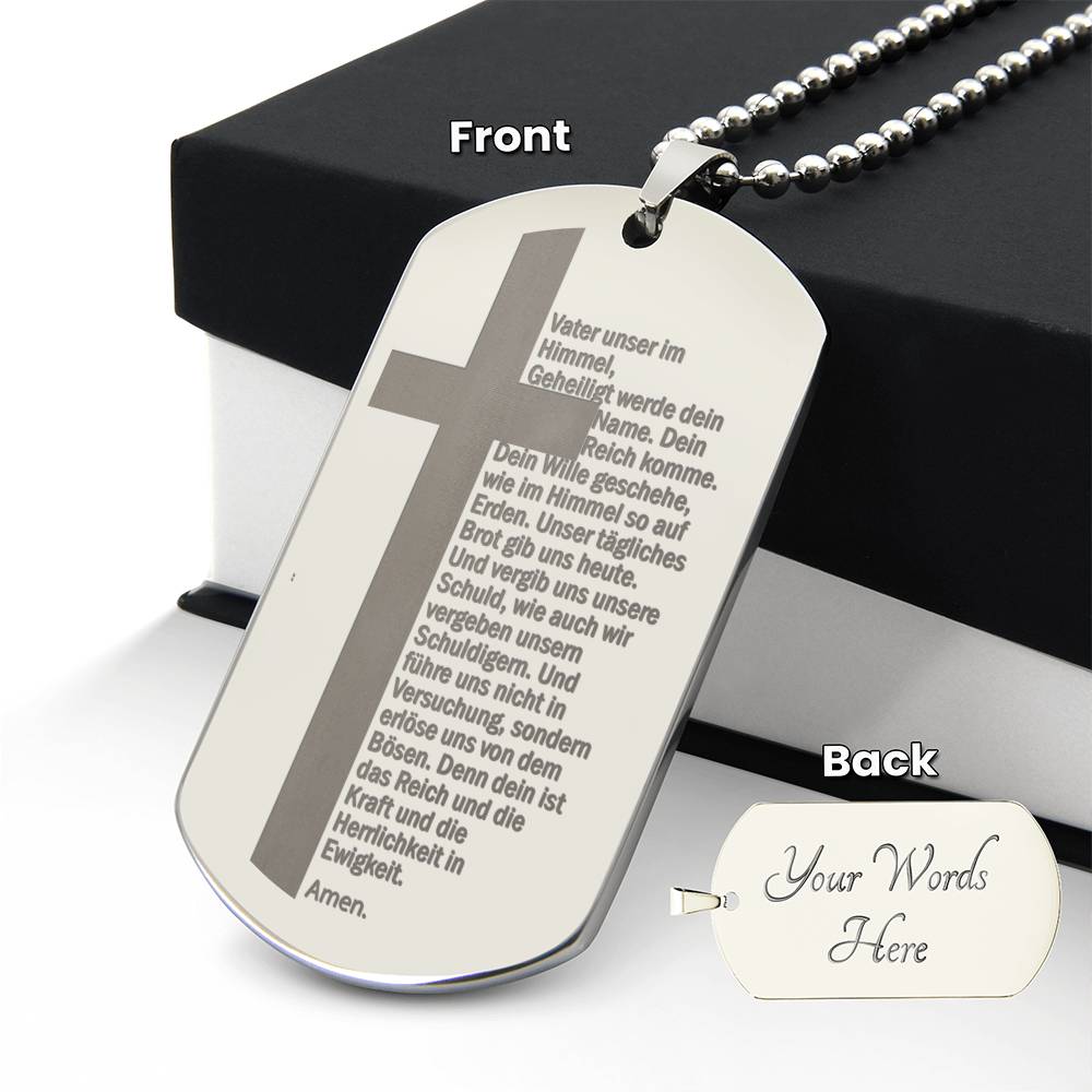Lord's Prayer German Vater Unser Engraved Dog Tag Necklace Stainless Steel or 18k Gold w 24" Chain-Express Your Love Gifts