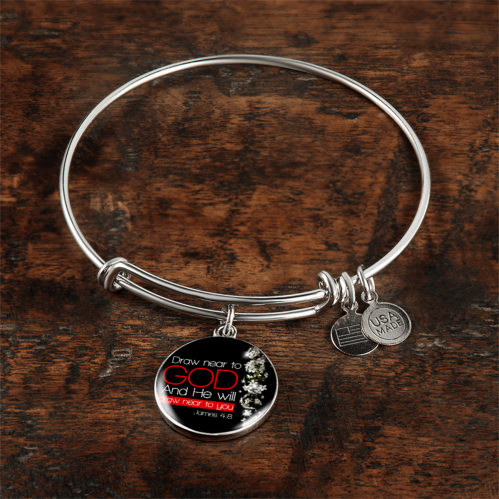 James 4:8  Draw Near to God  Christian Bracelet Circle Bangle