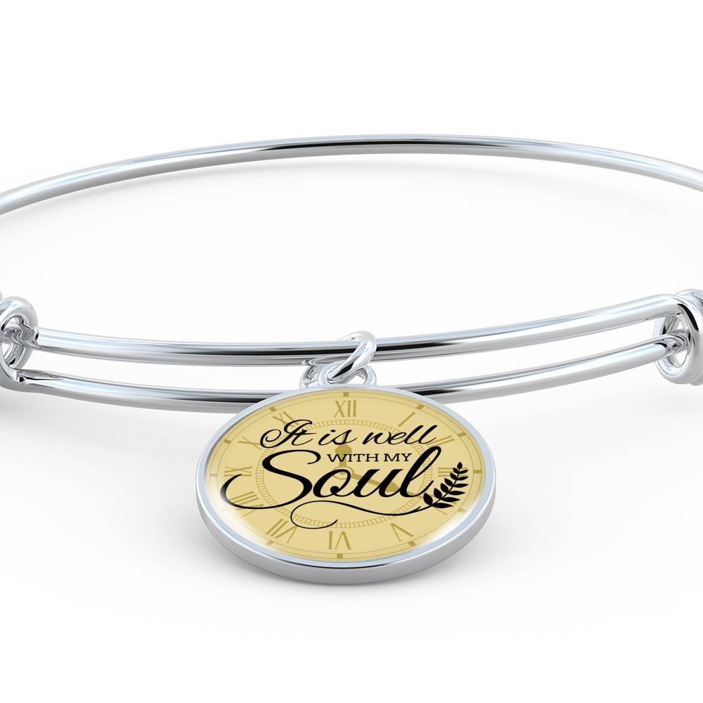 It Is Well With My Soul Circle Pendant Bangle Bracelet Stainless Steel or 18k Gold-Express Your Love Gifts