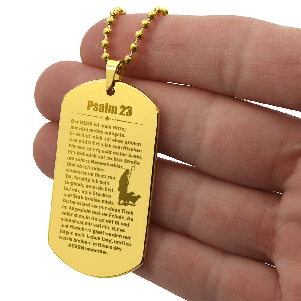 Psalm 23 German Engraved Dog Tag Necklace Stainless Steel or 18k Gold w 24" Chain-Express Your Love Gifts