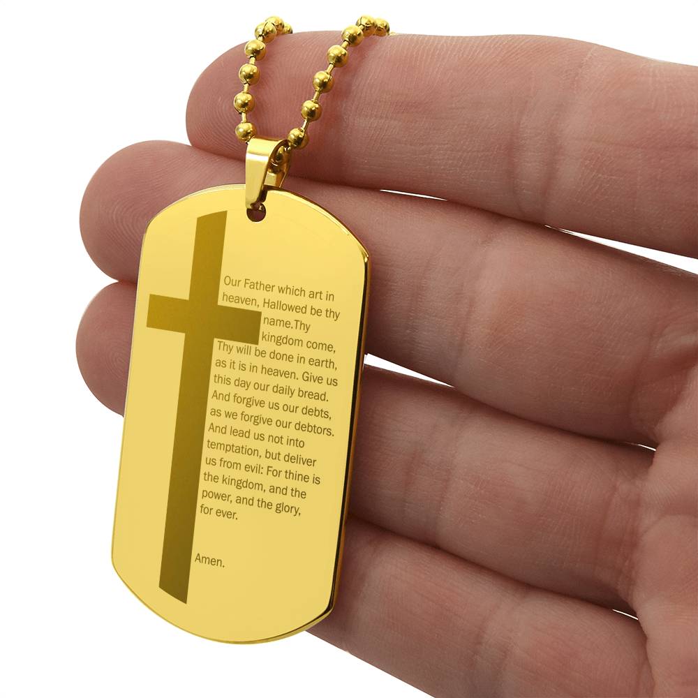 Lord's Prayer Engraved Dog Tag Necklace Stainless Steel or 18k Gold w 24" Chain-Express Your Love Gifts