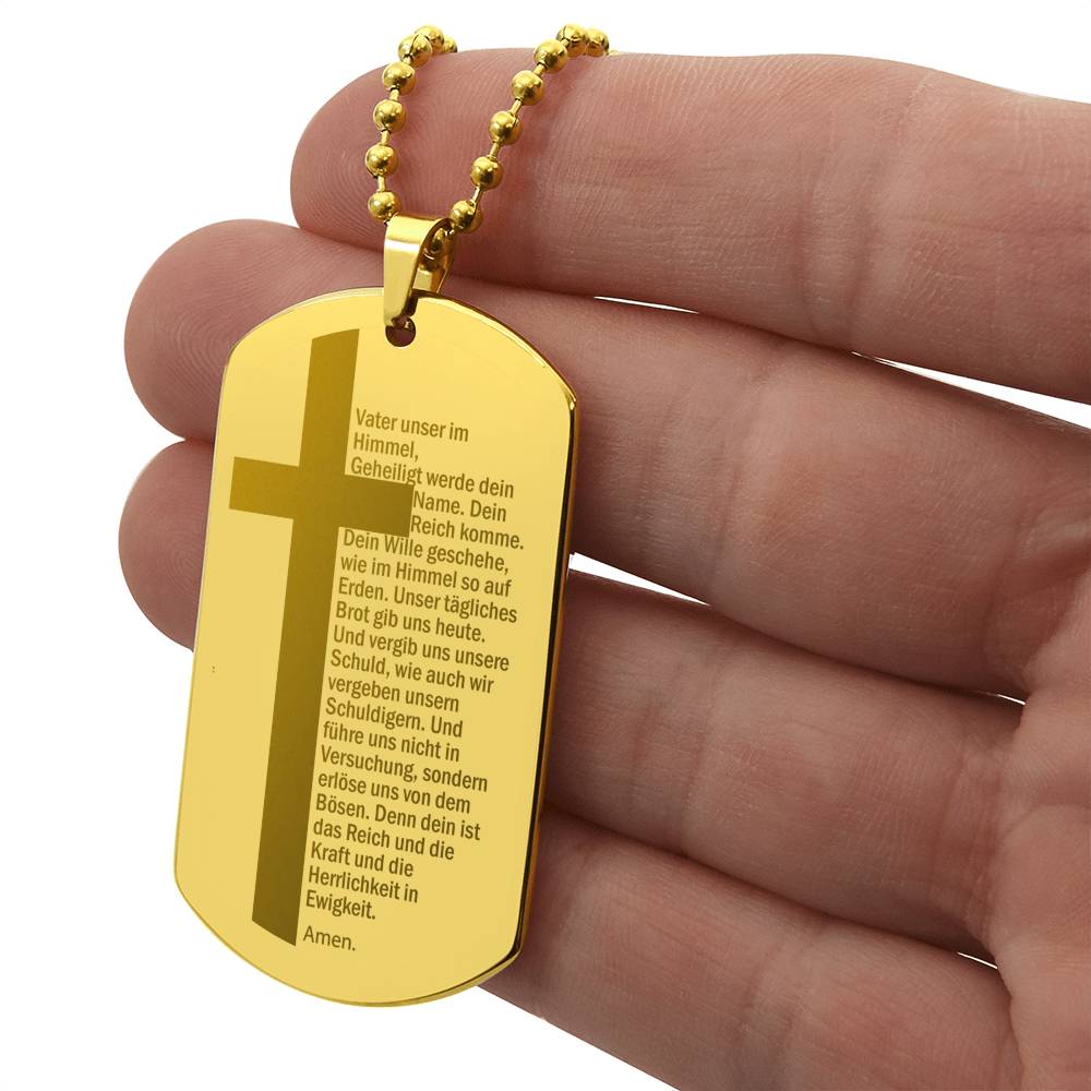 Lord's Prayer German Vater Unser Engraved Dog Tag Necklace Stainless Steel or 18k Gold w 24" Chain-Express Your Love Gifts