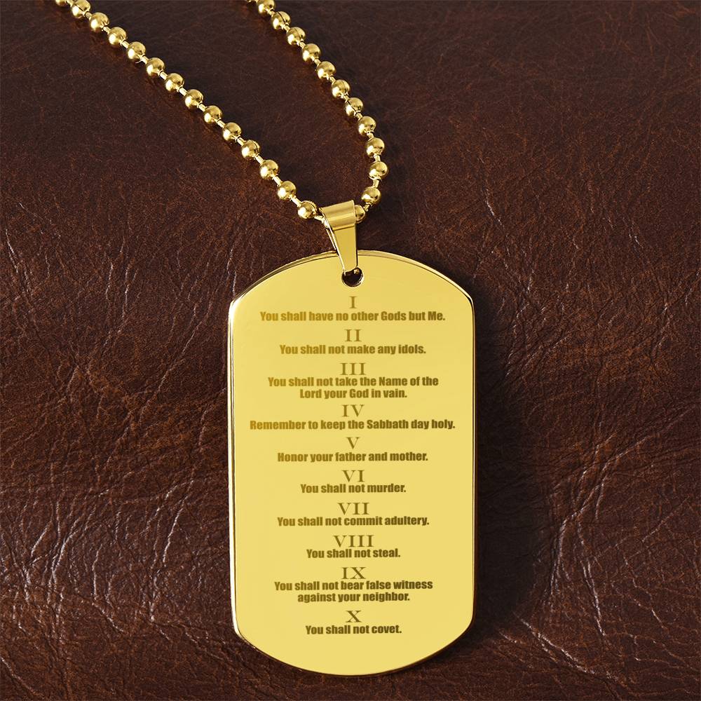 Ten Commandments English Engraved Dog Tag Necklace Stainless Steel or 18k Gold w 24" Chain-Express Your Love Gifts