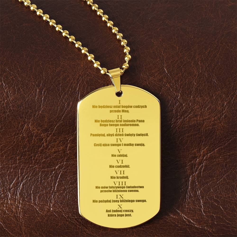 Ten Commandments Polish Przykazań Bożych Engraved Dog Tag Necklace Stainless Steel or 18k Gold w 24" Chain-Express Your Love Gifts