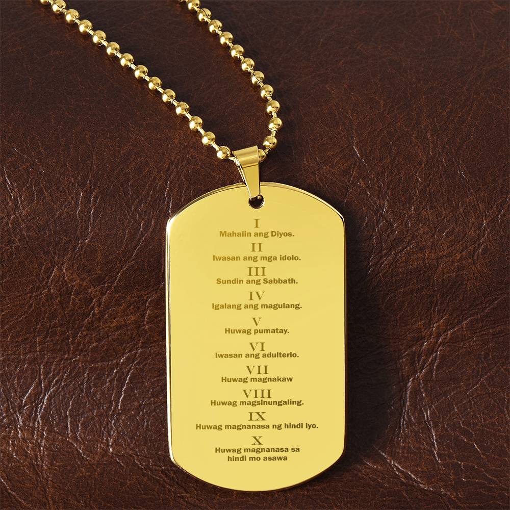 Ten Commandments Tagalog Sampung Utos Engraved Dog Tag Necklace Stainless Steel or 18k Gold w 24" Chain-Express Your Love Gifts