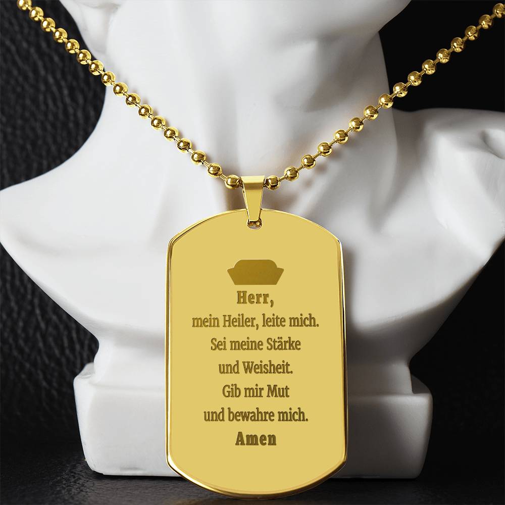 Krankenschwester Krankenpfleger Nurse Prayer Engraved Dog Tag Bible Necklace Stainless Steel or 18k Gold w 24" Chain