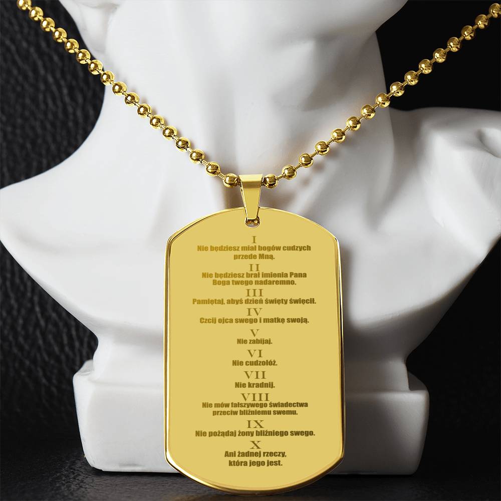 Ten Commandments Polish Przykazań Bożych Engraved Dog Tag Necklace Stainless Steel or 18k Gold w 24" Chain-Express Your Love Gifts