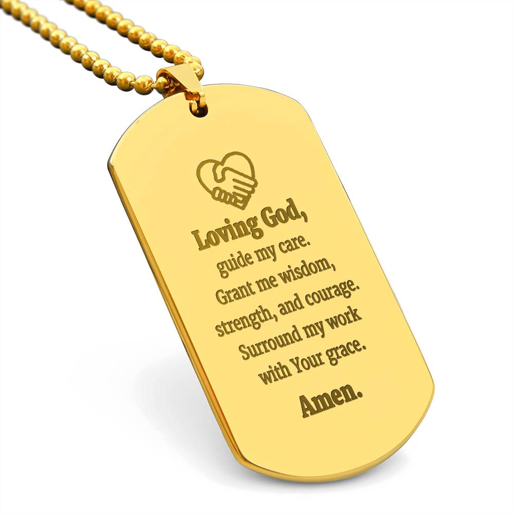 Social Workers Prayer Engraved Dog Tag Bible Necklace Stainless Steel or 18k Gold w 24" Chain
