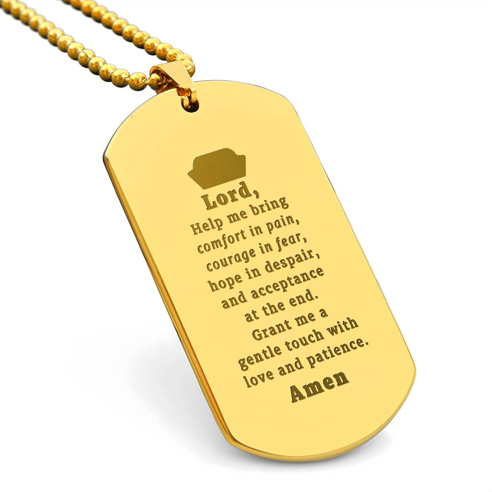 Nurses Prayer Engraved Dog Tag Bible Necklace Stainless Steel or 18k Gold w 24" Chain