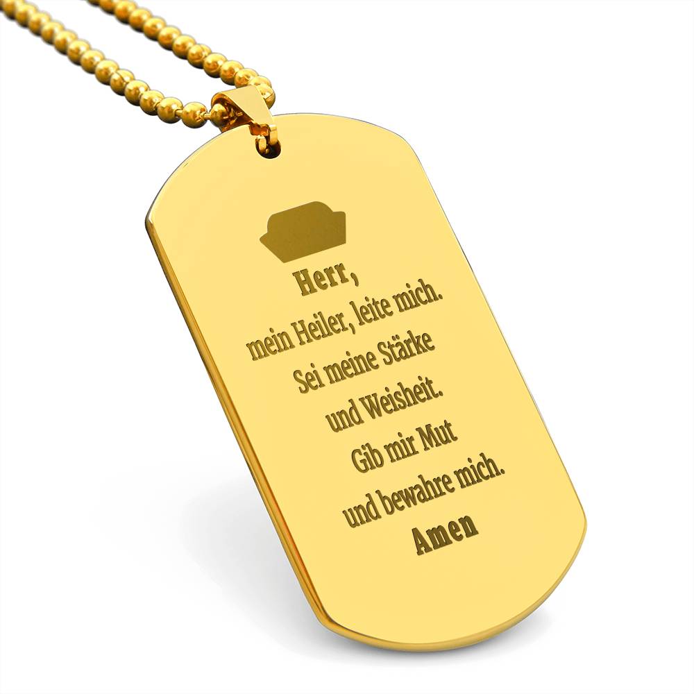 Krankenschwester Krankenpfleger Nurse Prayer Engraved Dog Tag Bible Necklace Stainless Steel or 18k Gold w 24" Chain