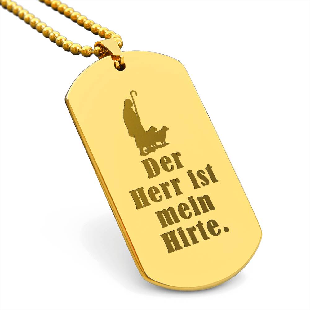 Lord is My Shephard Psalm 23 German Engraved Dog Tag Bible Necklace Stainless Steel or 18k Gold w 24" Chain