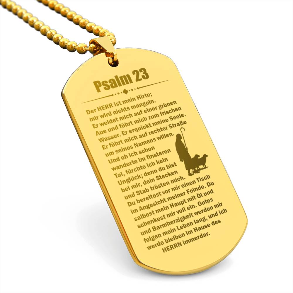 Psalm 23 German Engraved Dog Tag Necklace Stainless Steel or 18k Gold w 24" Chain-Express Your Love Gifts