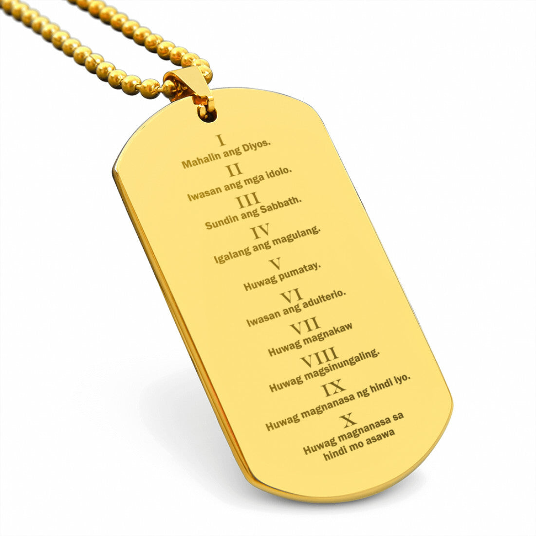 Ten Commandments Tagalog Sampung Utos Engraved Dog Tag Necklace Stainless Steel or 18k Gold w 24" Chain-Express Your Love Gifts