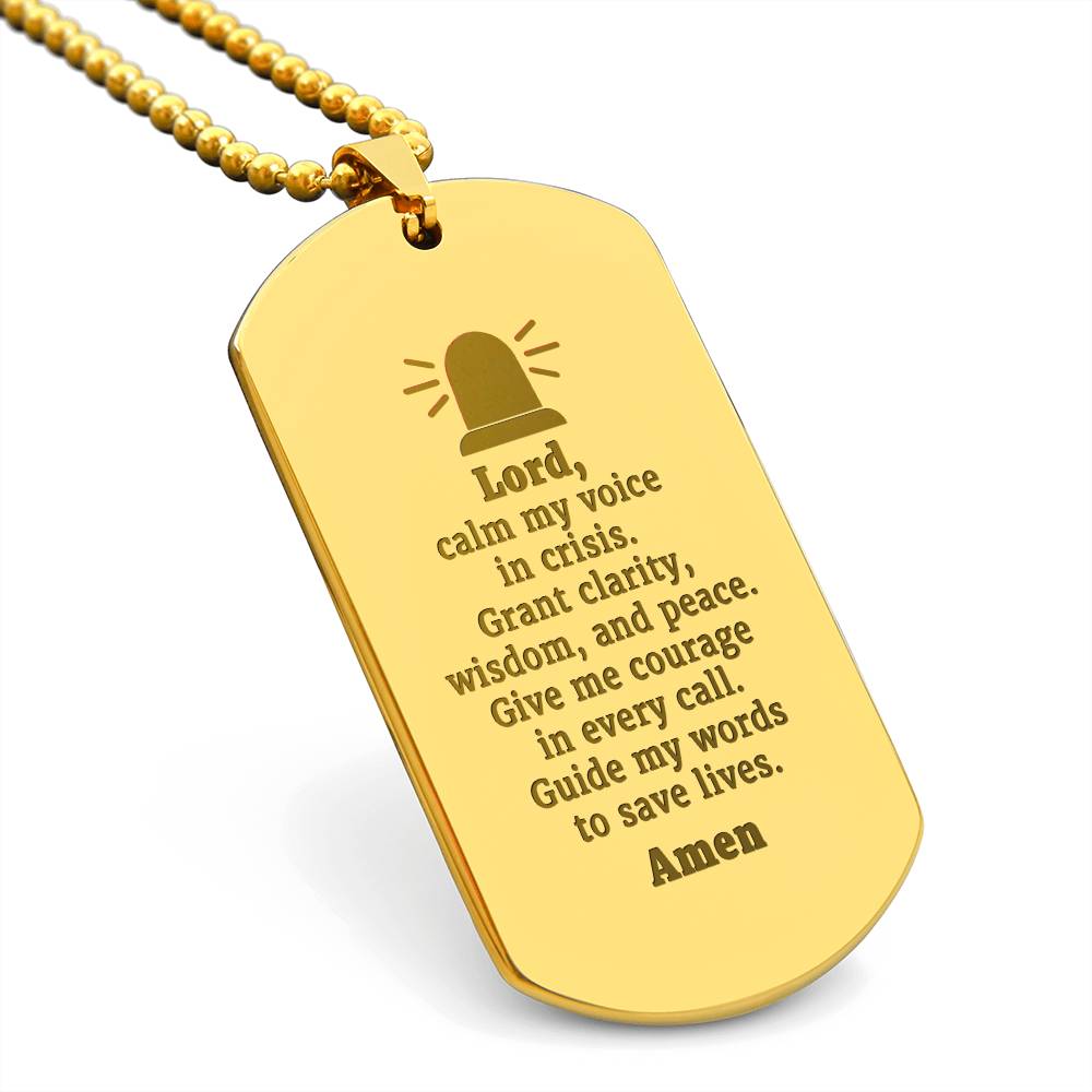 Dispatcher's Prayer Engraved Dog Tag Bible Necklace Stainless Steel or 18k Gold w 24" Chain