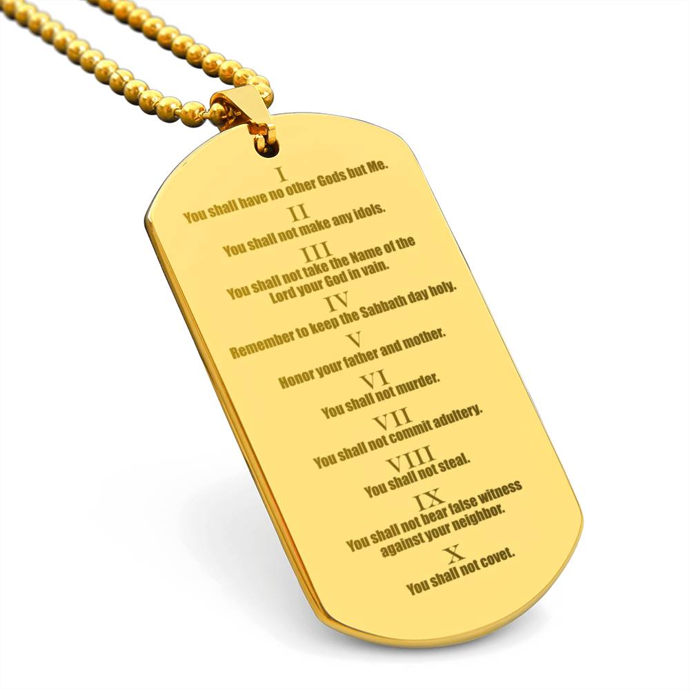 Ten Commandments English Engraved Dog Tag Necklace Stainless Steel or 18k Gold w 24" Chain-Express Your Love Gifts