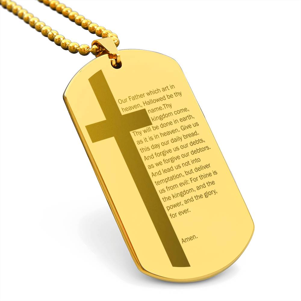 Lord's Prayer Engraved Dog Tag Necklace Stainless Steel or 18k Gold w 24" Chain-Express Your Love Gifts