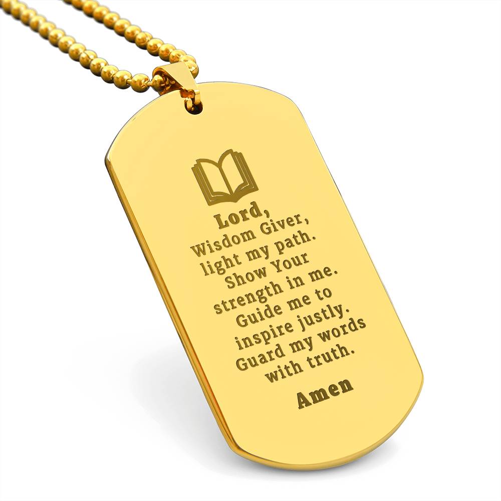 Teachers Prayer Engraved Dog Tag Bible Necklace Stainless Steel or 18k Gold w 24" Chain