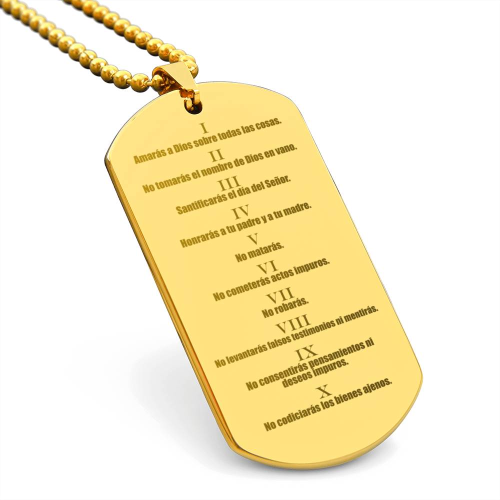 Ten Commandments Spanish Diez Mandamientos Engraved Dog Tag Necklace Stainless Steel or 18k Gold w 24" Chain-Express Your Love Gifts