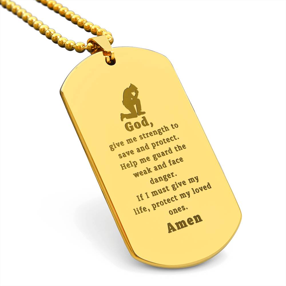 Police Officers Prayer Engraved Dog Tag Bible Necklace Stainless Steel or 18k Gold w 24" Chain