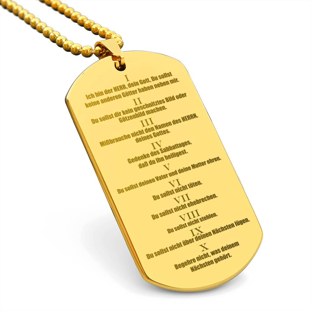 Ten Commandments German 10 Gebote Halskette Engraved Dog Tag Necklace Stainless Steel or 18k Gold w 24" Chain-Express Your Love Gifts
