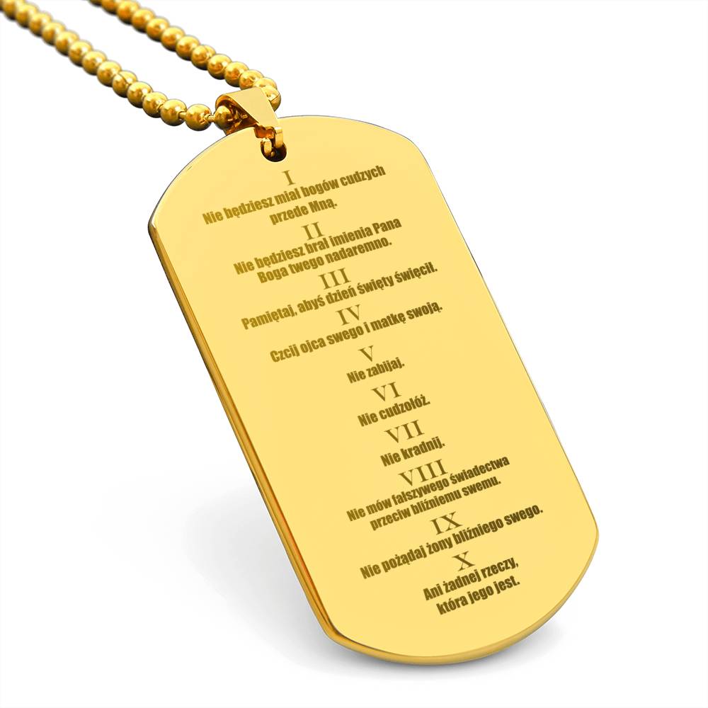 Ten Commandments Polish Przykazań Bożych Engraved Dog Tag Necklace Stainless Steel or 18k Gold w 24" Chain-Express Your Love Gifts