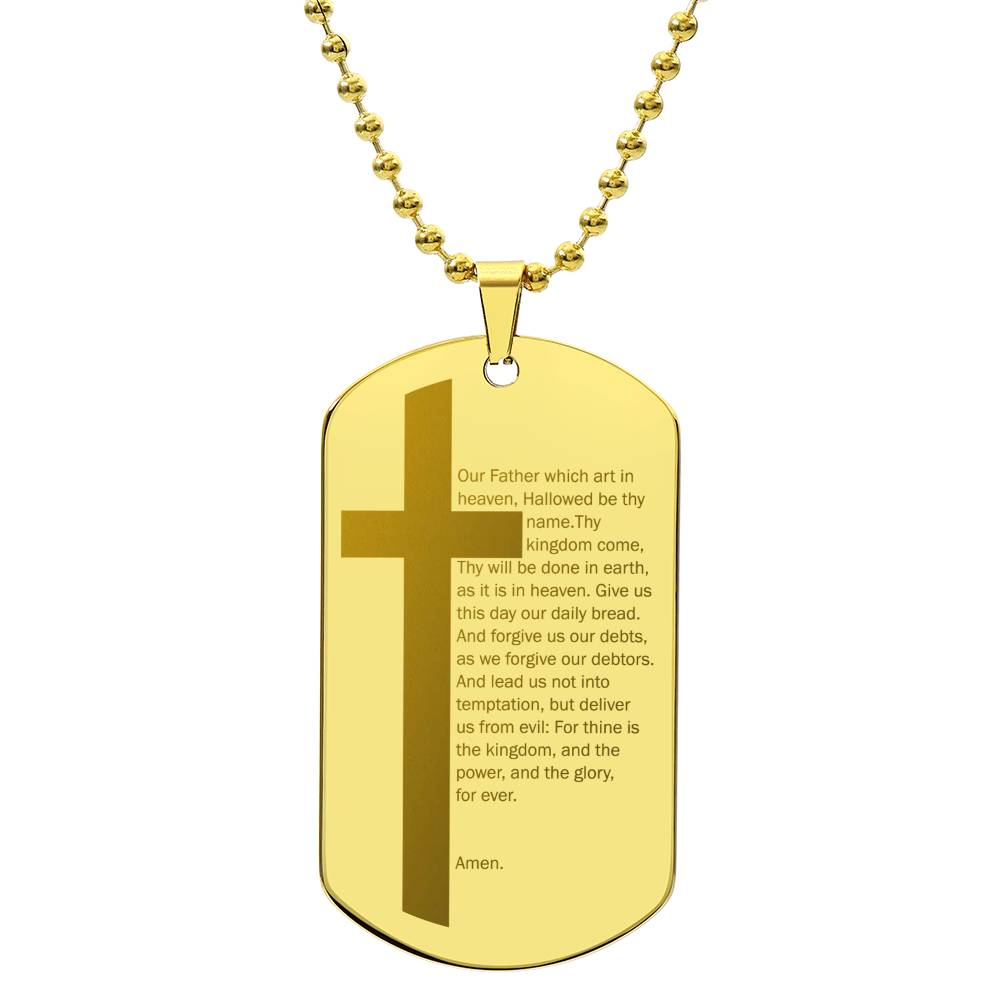 Lord's Prayer Engraved Dog Tag Necklace Stainless Steel or 18k Gold w 24" Chain-Express Your Love Gifts