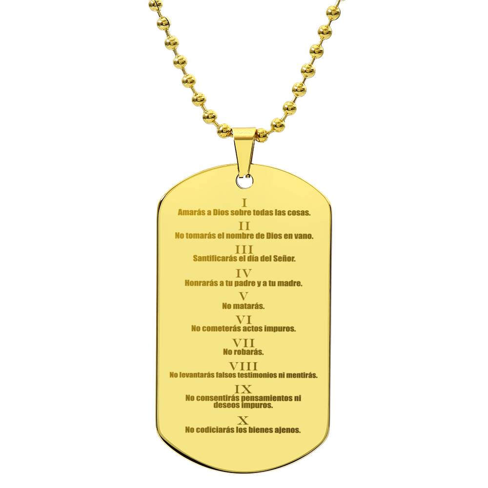 Ten Commandments Spanish Diez Mandamientos Engraved Dog Tag Necklace Stainless Steel or 18k Gold w 24" Chain-Express Your Love Gifts