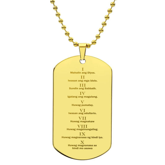 Ten Commandments Tagalog Sampung Utos Engraved Dog Tag Necklace Stainless Steel or 18k Gold w 24" Chain-Express Your Love Gifts