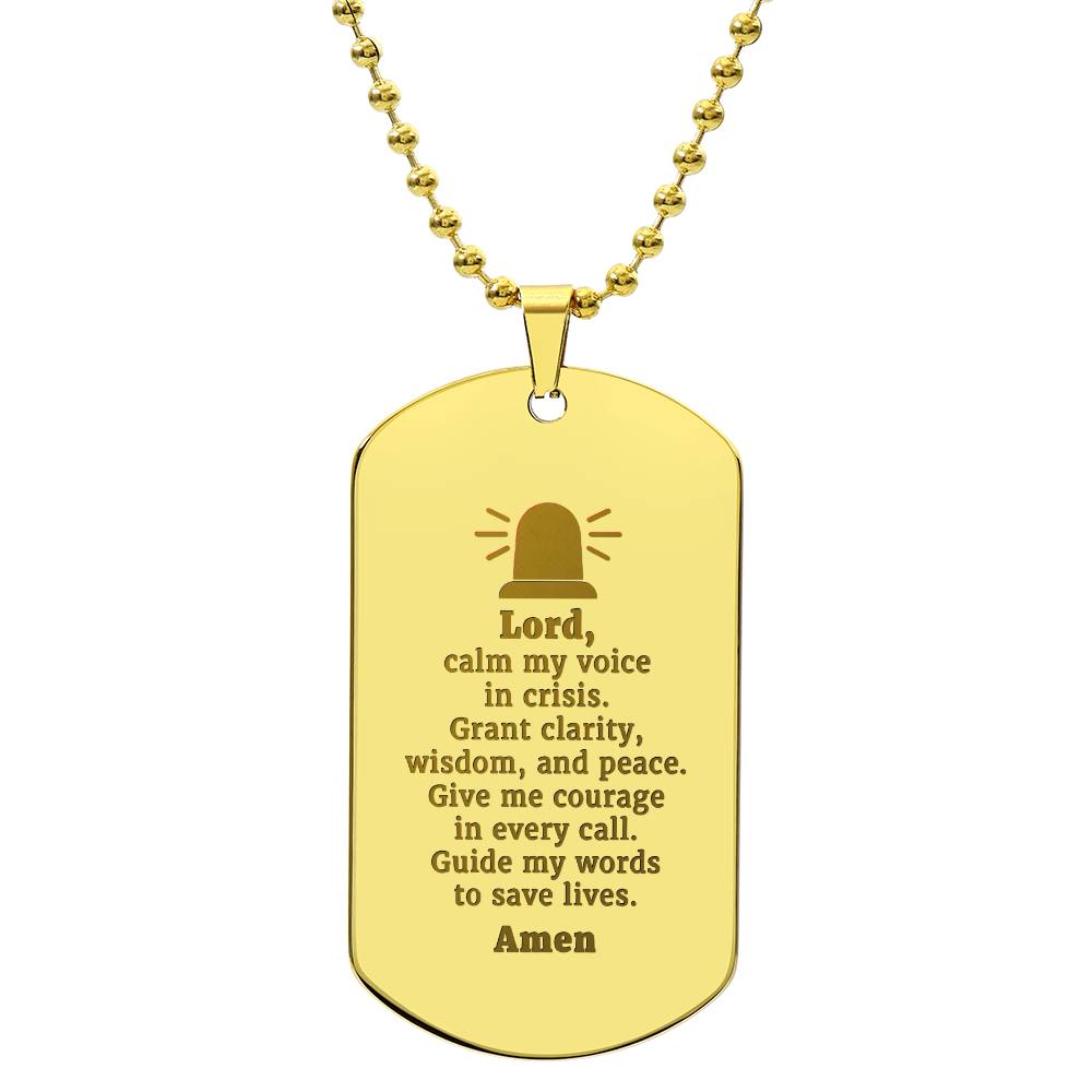Dispatcher's Prayer Engraved Dog Tag Bible Necklace Stainless Steel or 18k Gold w 24" Chain