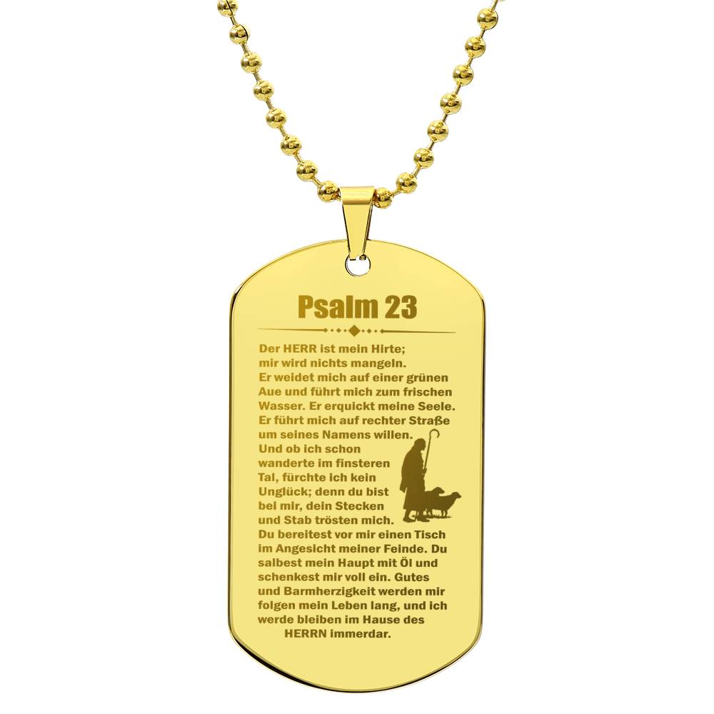Psalm 23 German Engraved Dog Tag Necklace Stainless Steel or 18k Gold w 24" Chain-Express Your Love Gifts