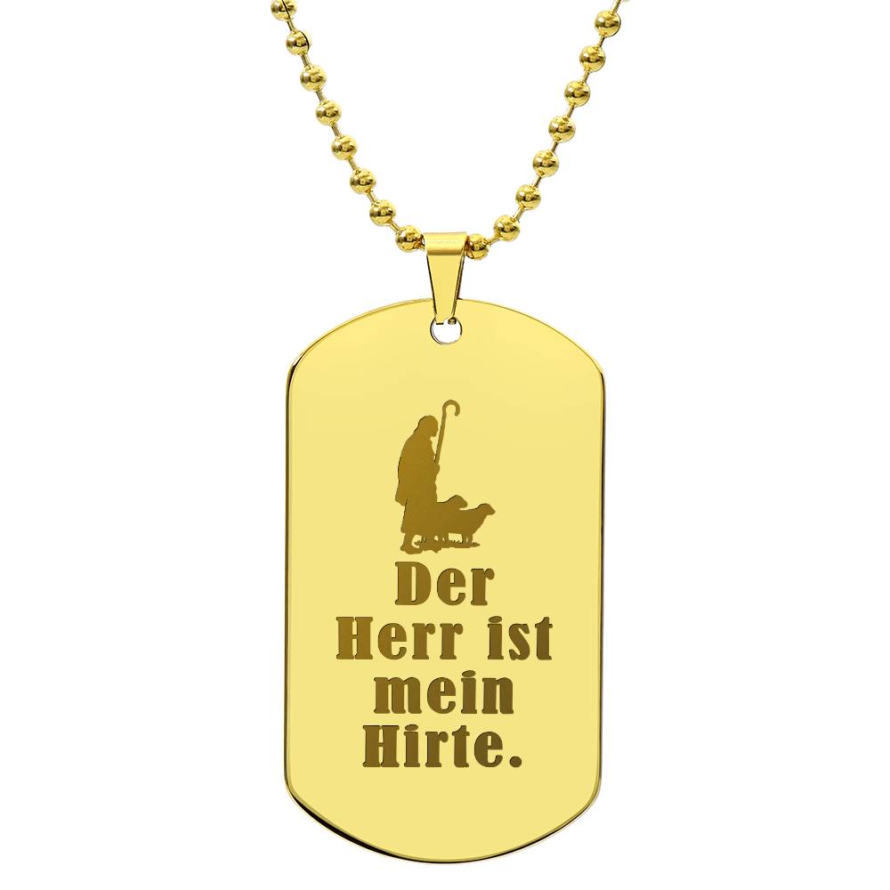 Lord is My Shephard Psalm 23 German Engraved Dog Tag Bible Necklace Stainless Steel or 18k Gold w 24" Chain