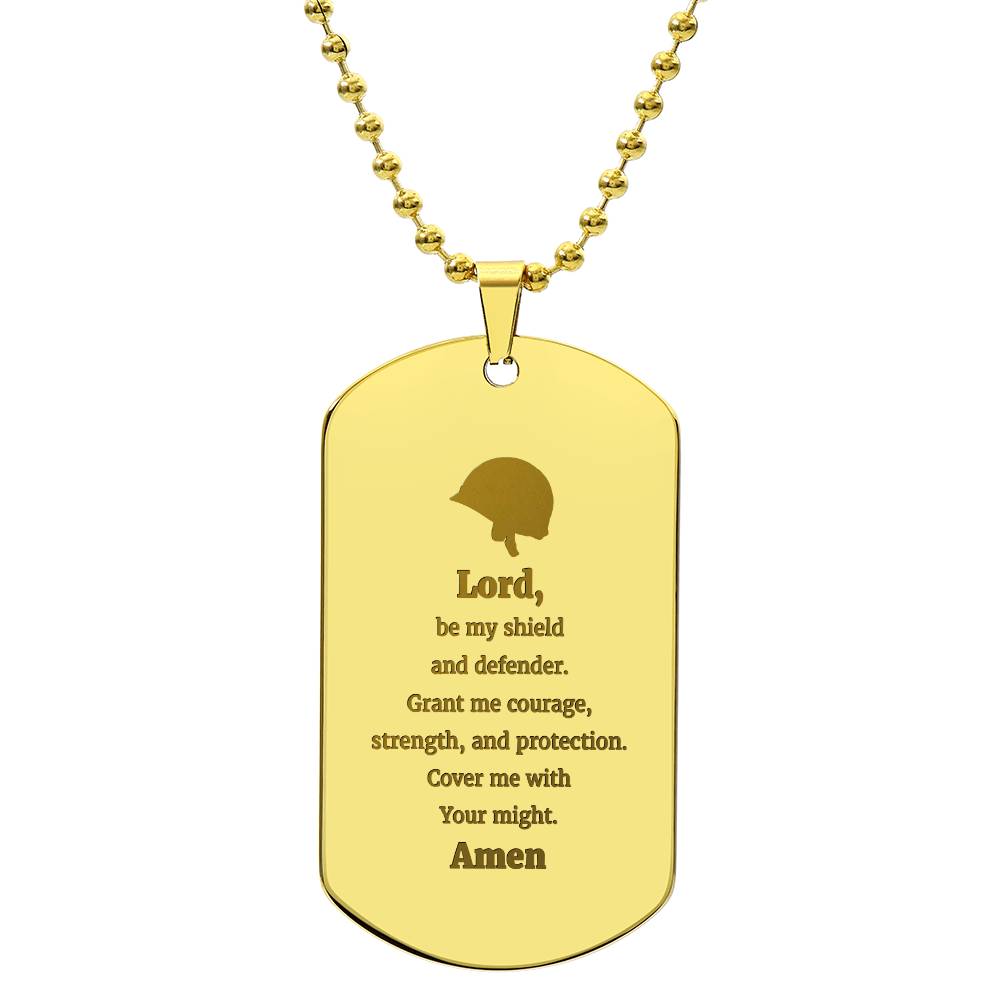 Soldiers Prayer Engraved Dog Tag Bible Necklace Stainless Steel or 18k Gold w 24" Chain