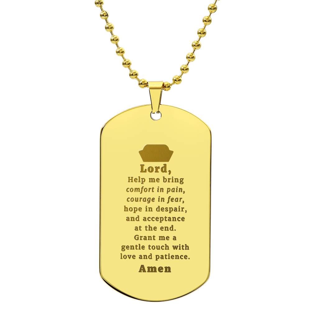Nurses Prayer Engraved Dog Tag Bible Necklace Stainless Steel or 18k Gold w 24" Chain