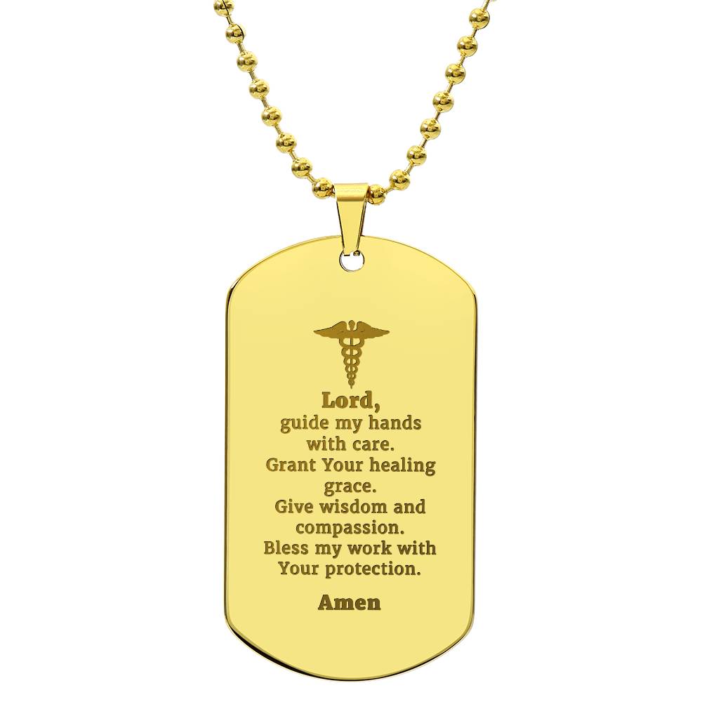 Doctors Prayer Engraved Dog Tag Bible Necklace Stainless Steel or 18k Gold w 24" Chain