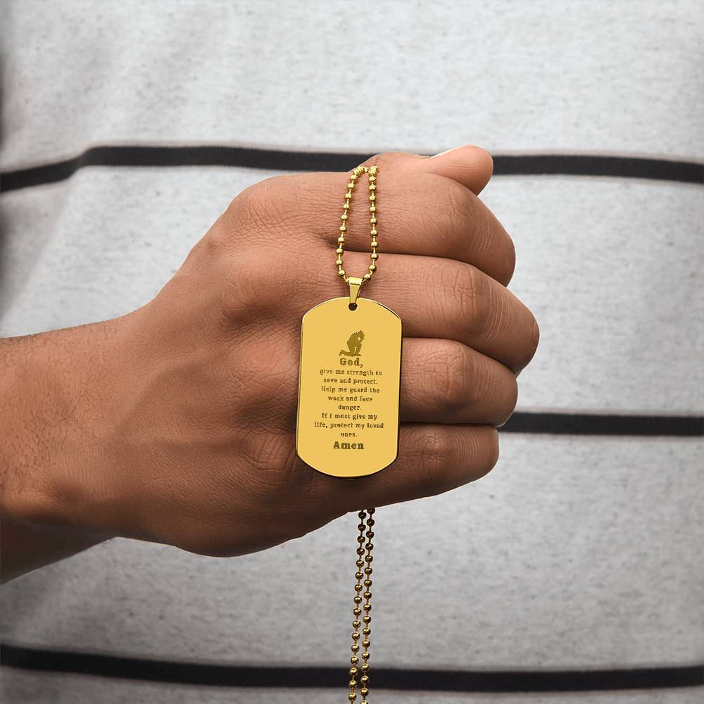Police Officers Prayer Engraved Dog Tag Bible Necklace Stainless Steel or 18k Gold w 24" Chain