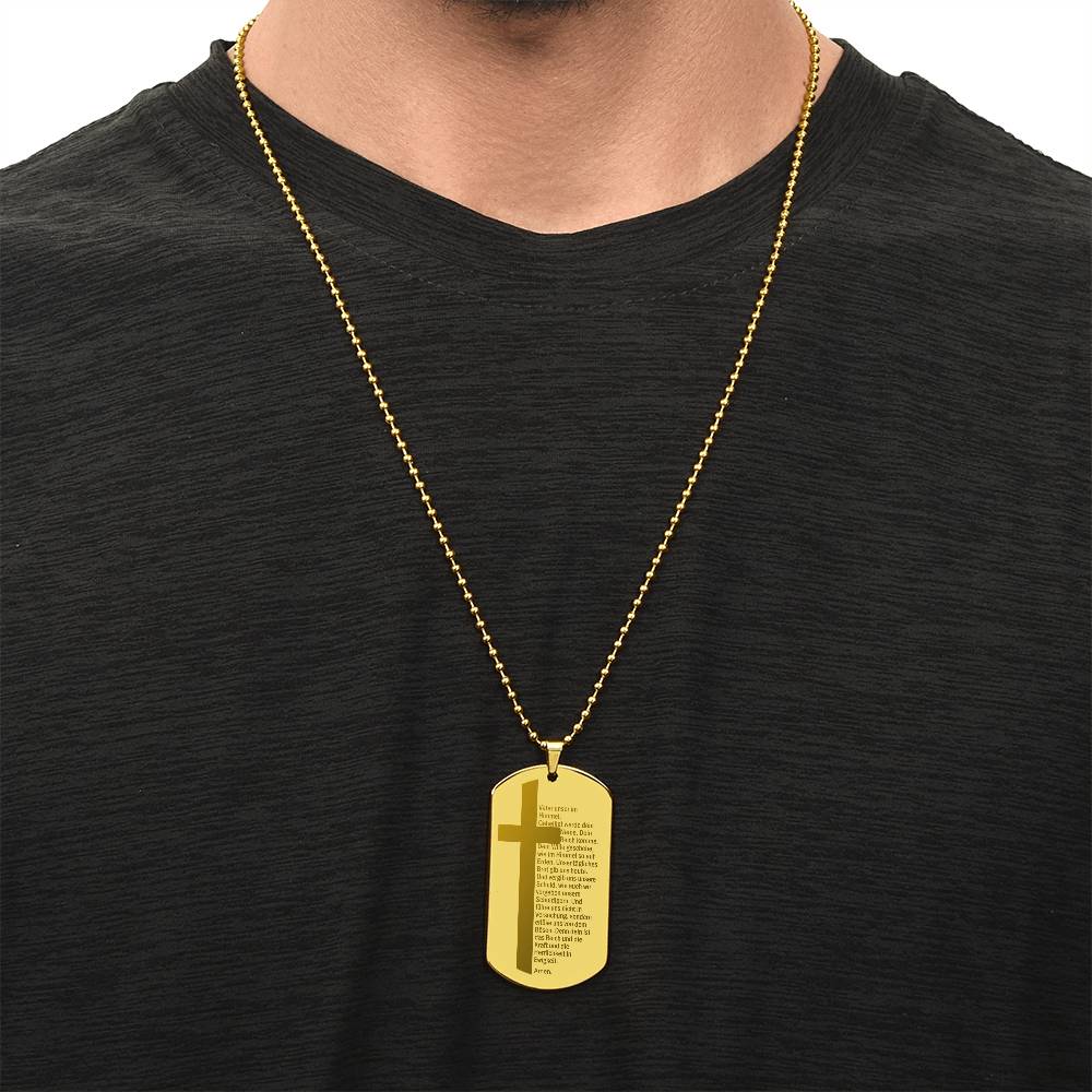 Lord's Prayer German Vater Unser Engraved Dog Tag Necklace Stainless Steel or 18k Gold w 24" Chain-Express Your Love Gifts