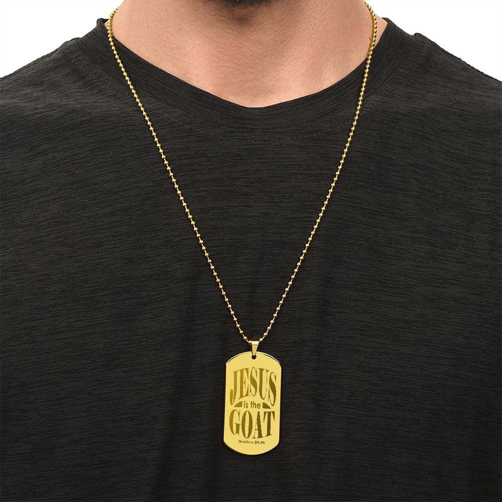 Jesus is the GOAT Matthew 28.18 Engraved Dog Tag Necklace Stainless Steel or 18k Gold w 24" Chain-Express Your Love Gifts