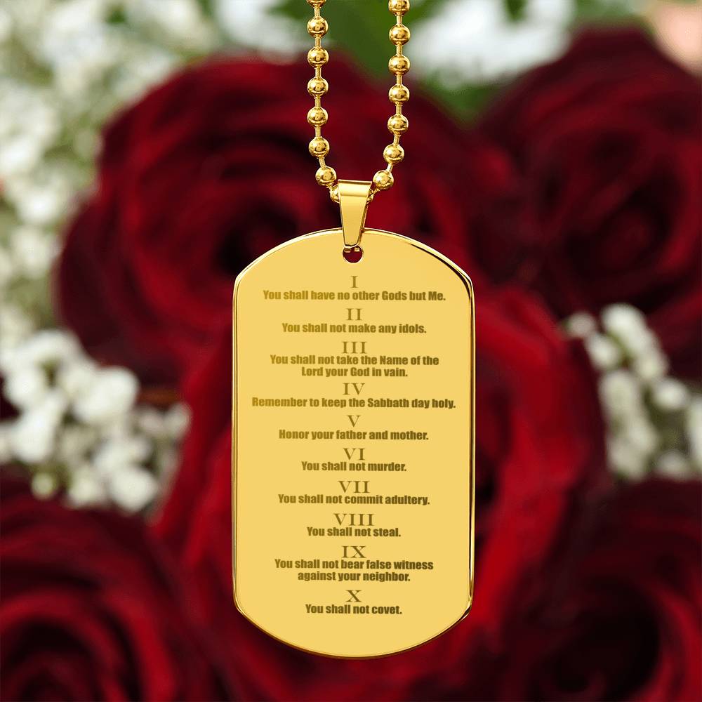 Ten Commandments English Engraved Dog Tag Necklace Stainless Steel or 18k Gold w 24" Chain-Express Your Love Gifts