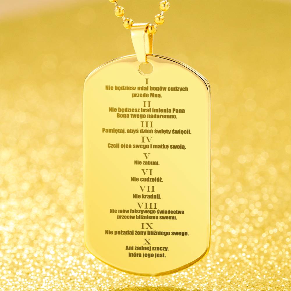 Ten Commandments Polish Przykazań Bożych Engraved Dog Tag Necklace Stainless Steel or 18k Gold w 24" Chain-Express Your Love Gifts