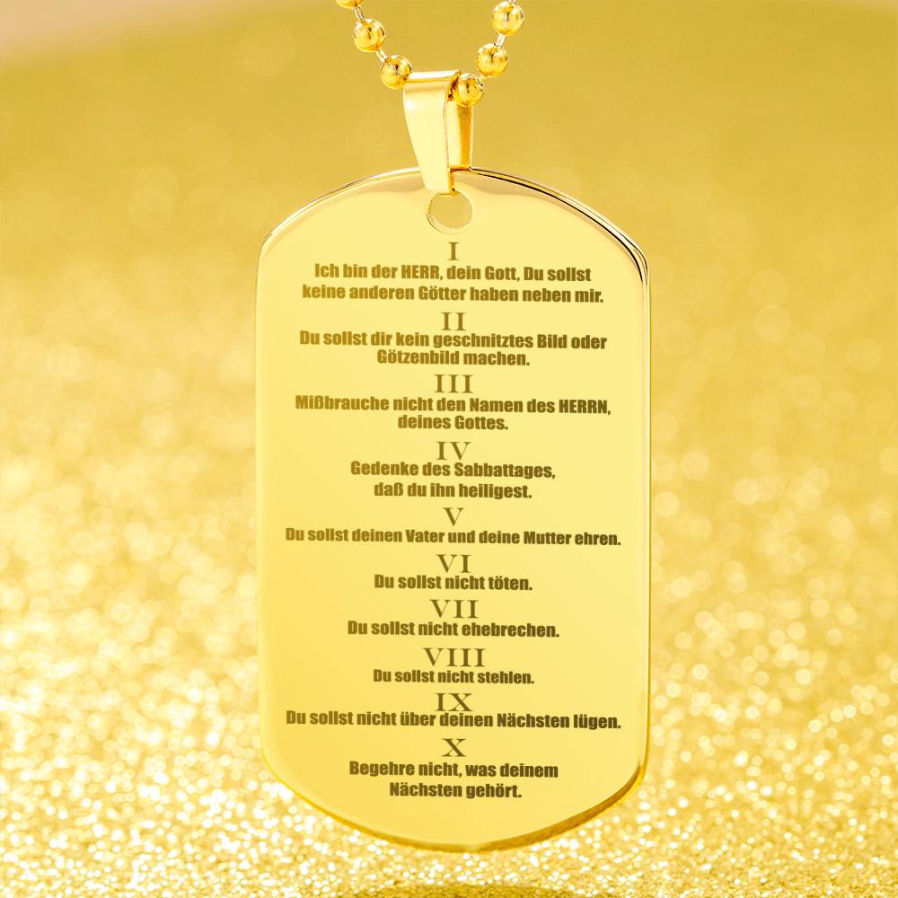 Ten Commandments German 10 Gebote Halskette Engraved Dog Tag Necklace Stainless Steel or 18k Gold w 24" Chain-Express Your Love Gifts