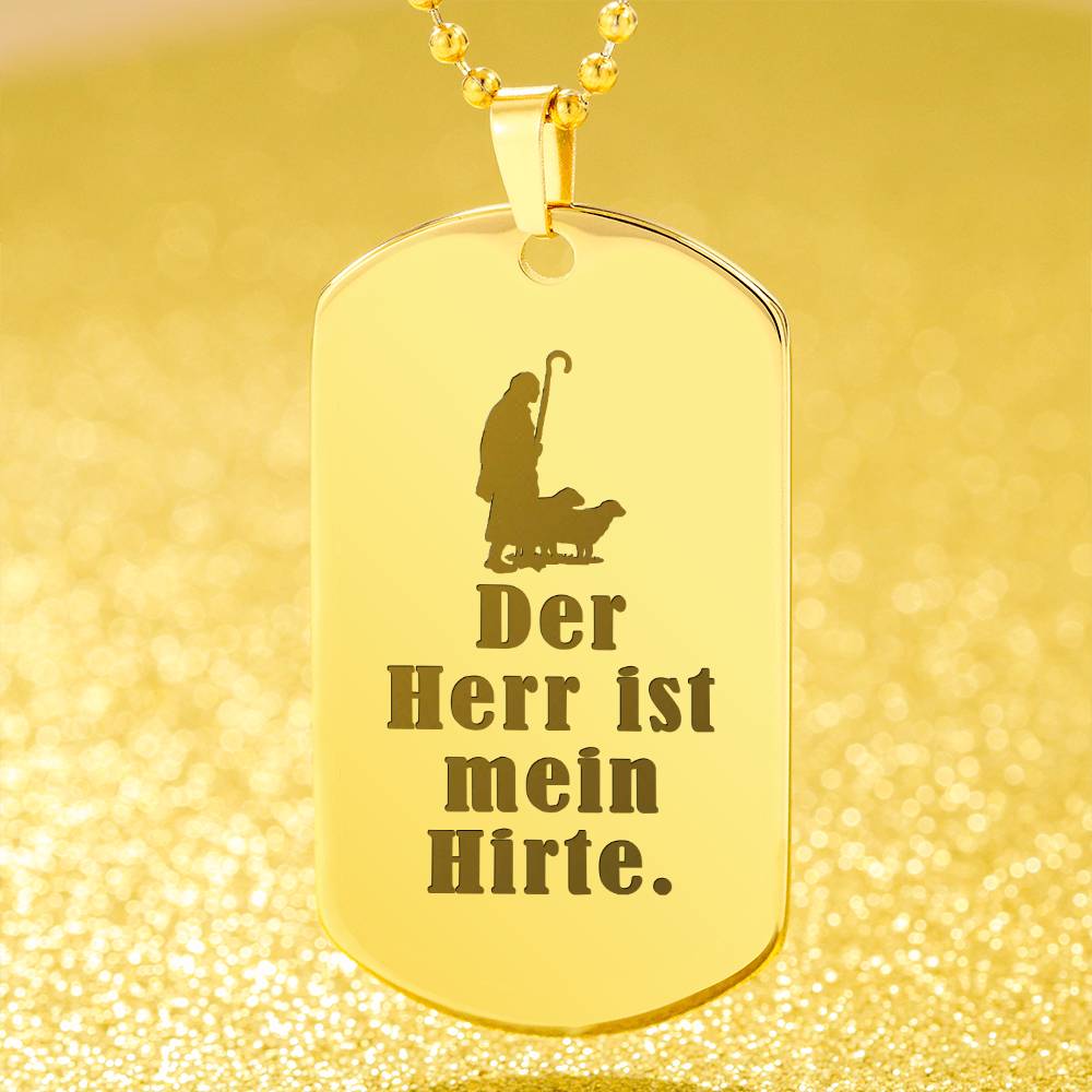 Lord is My Shephard Psalm 23 German Engraved Dog Tag Bible Necklace Stainless Steel or 18k Gold w 24" Chain