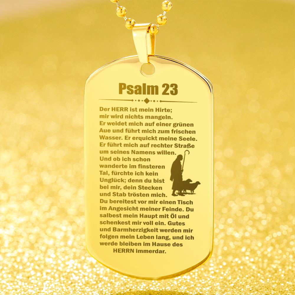 Psalm 23 German Engraved Dog Tag Necklace Stainless Steel or 18k Gold w 24" Chain-Express Your Love Gifts