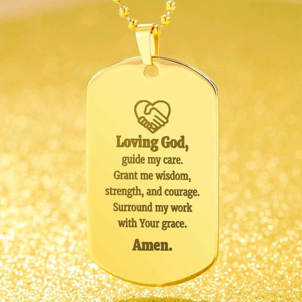 Social Workers Prayer Engraved Dog Tag Bible Necklace Stainless Steel or 18k Gold w 24" Chain