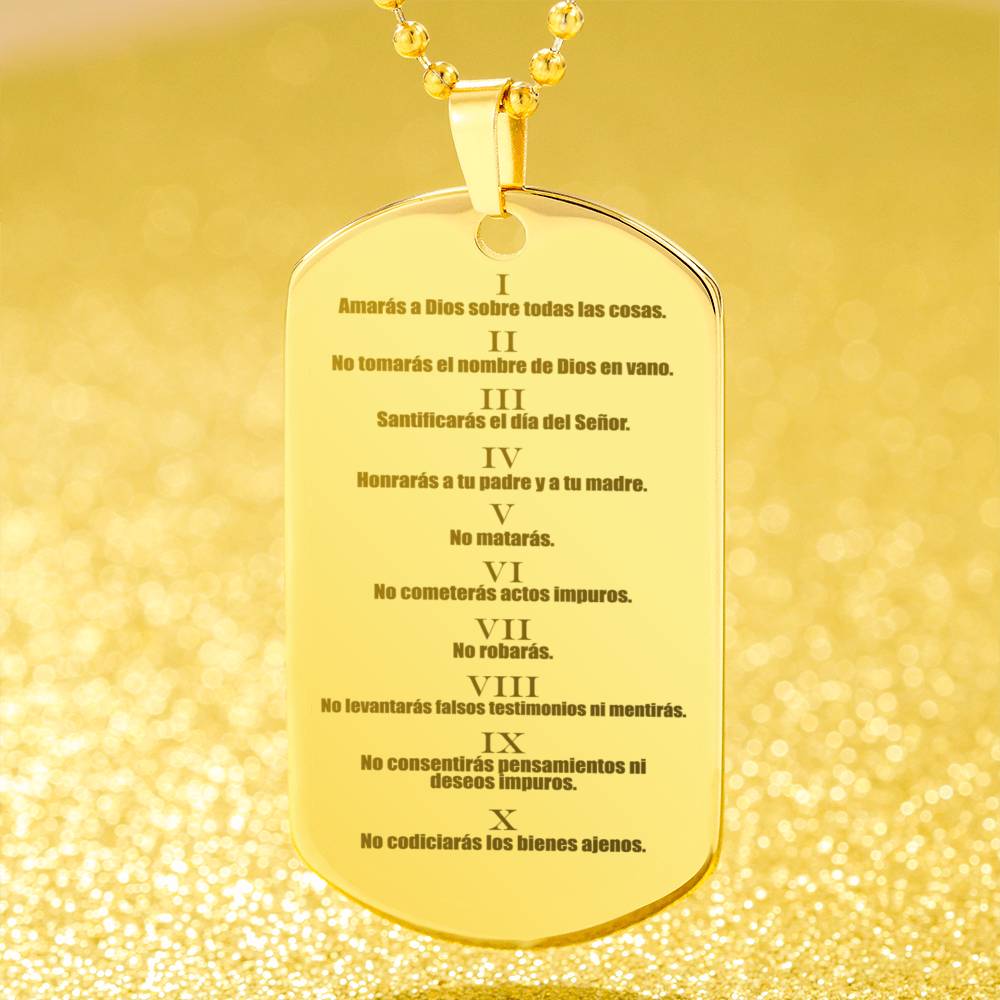 Ten Commandments Spanish Diez Mandamientos Engraved Dog Tag Necklace Stainless Steel or 18k Gold w 24" Chain-Express Your Love Gifts