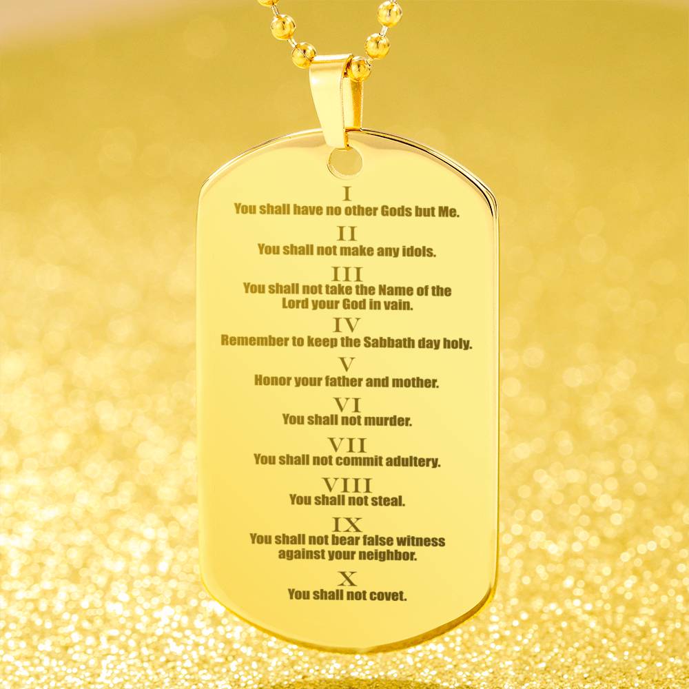 Ten Commandments English Engraved Dog Tag Necklace Stainless Steel or 18k Gold w 24" Chain-Express Your Love Gifts